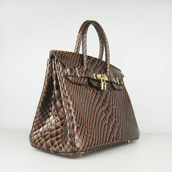 Replica Hermes Birkin 30CM Fish Veins Leather Bag Dark Coffee 6088 On Sale - Click Image to Close